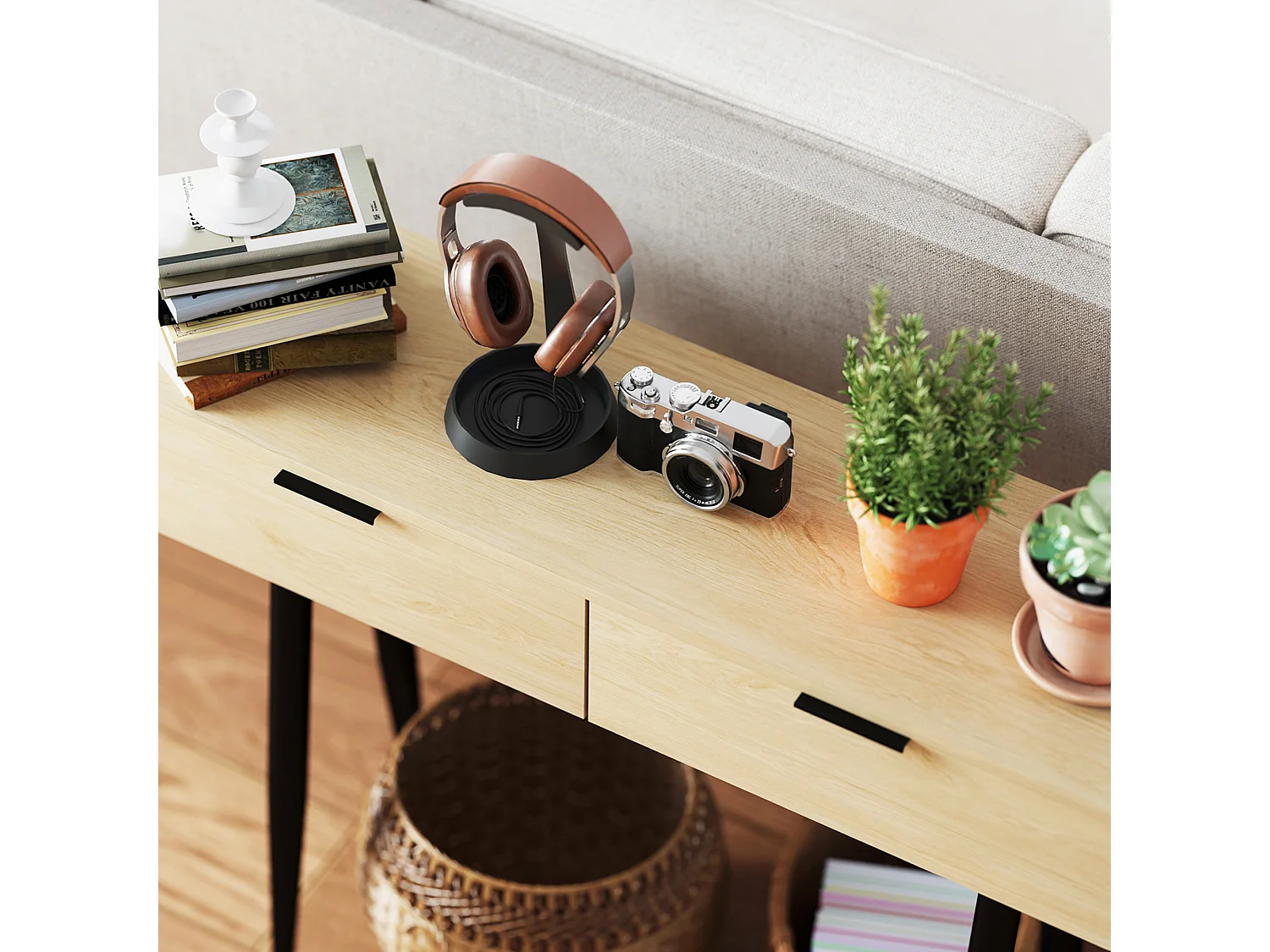 Consolle da ingresso con 2 cassetti stile nordico colore rovere