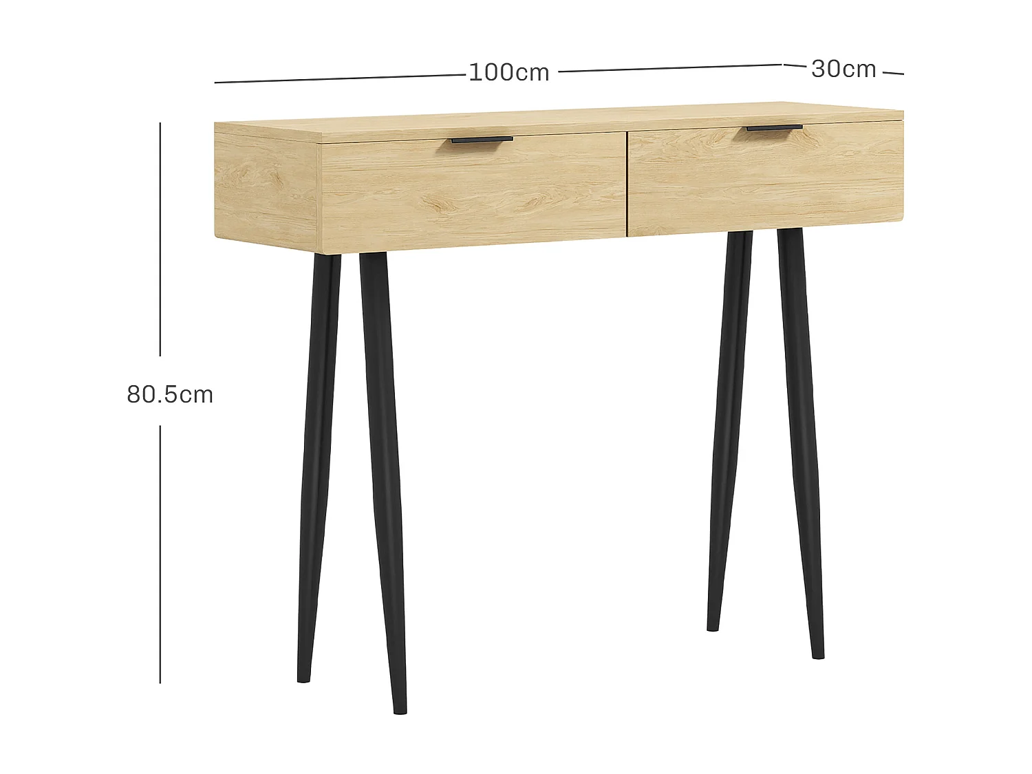 Consolle da ingresso con 2 cassetti stile nordico colore rovere