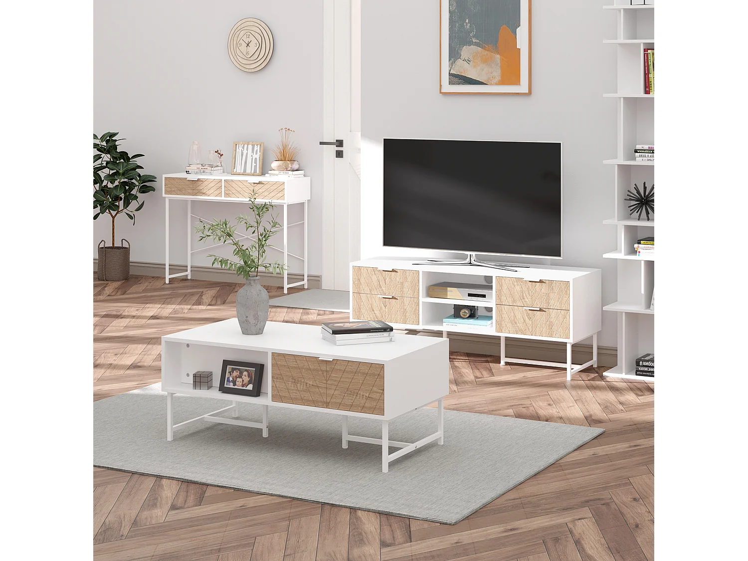 Consolle moderna con 2 cassetti in metallo 100x30x75cm bianco