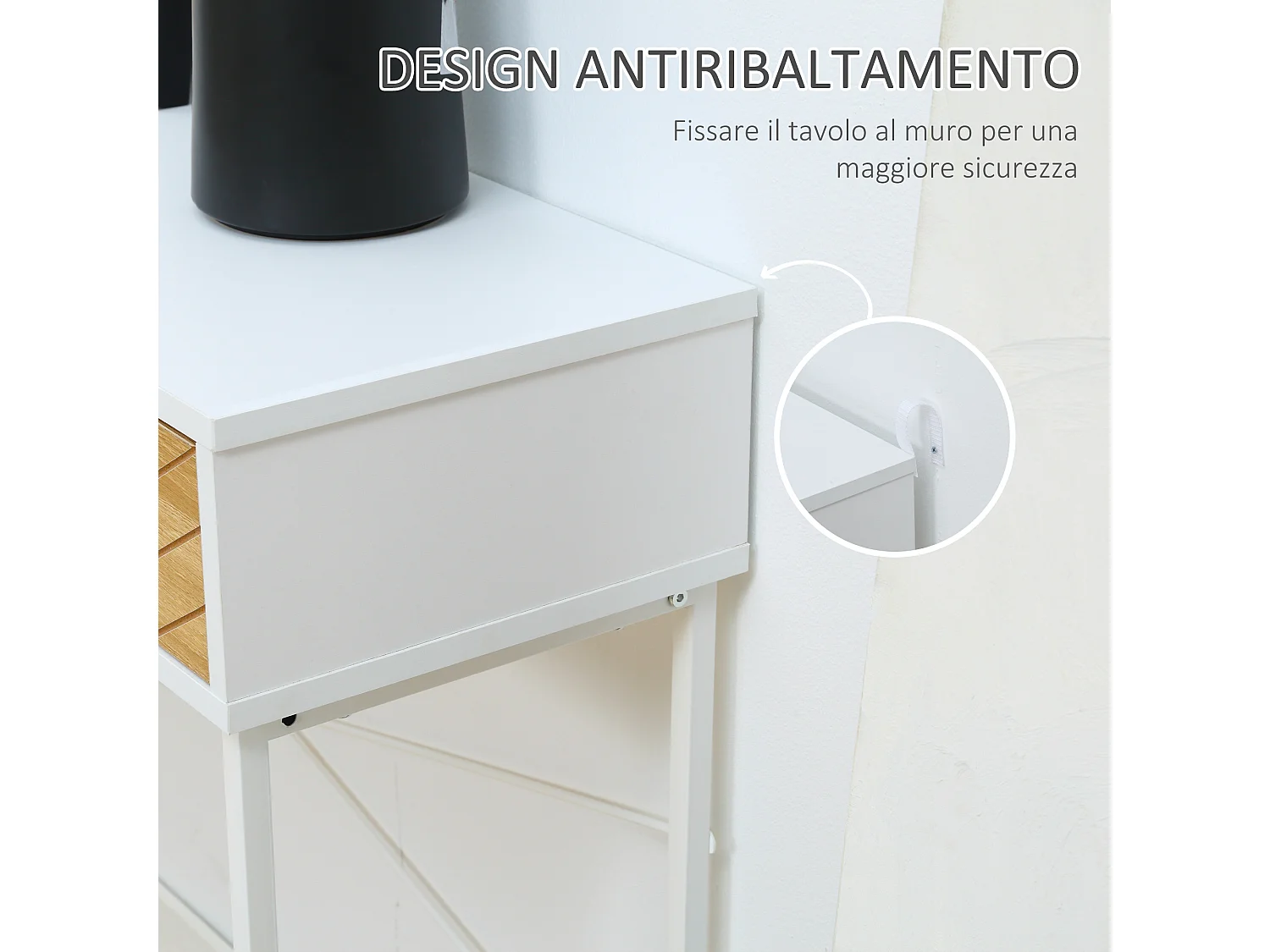 Consolle moderna con 2 cassetti in metallo 100x30x75cm bianco