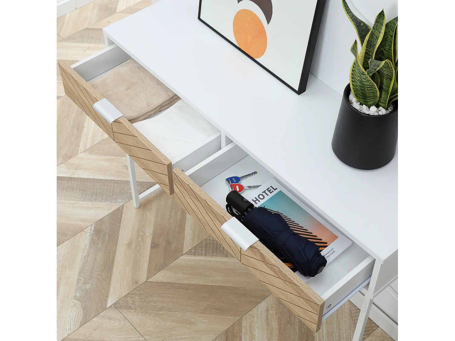 Consolle moderna con 2 cassetti in metallo 100x30x75cm bianco