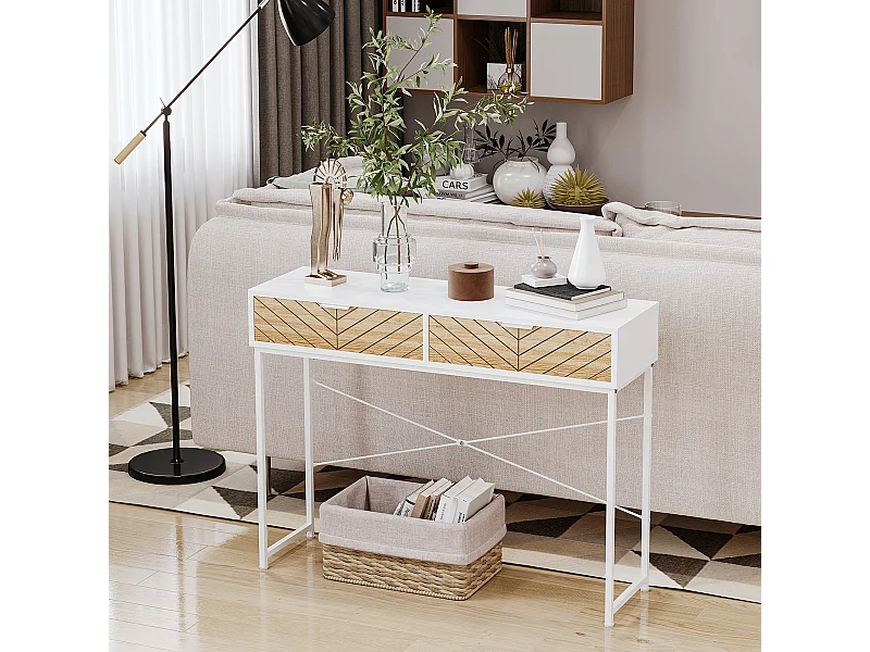 Consolle moderna con 2 cassetti in metallo 100x30x75cm bianco