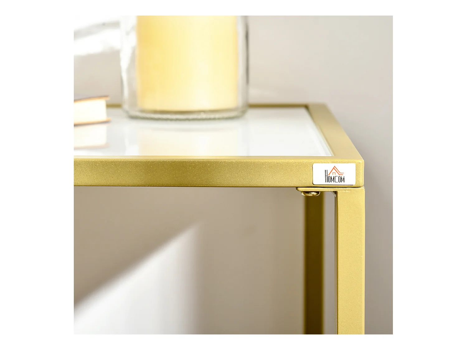 Tavolino consolle da ingresso in acciaio e vetro temperato