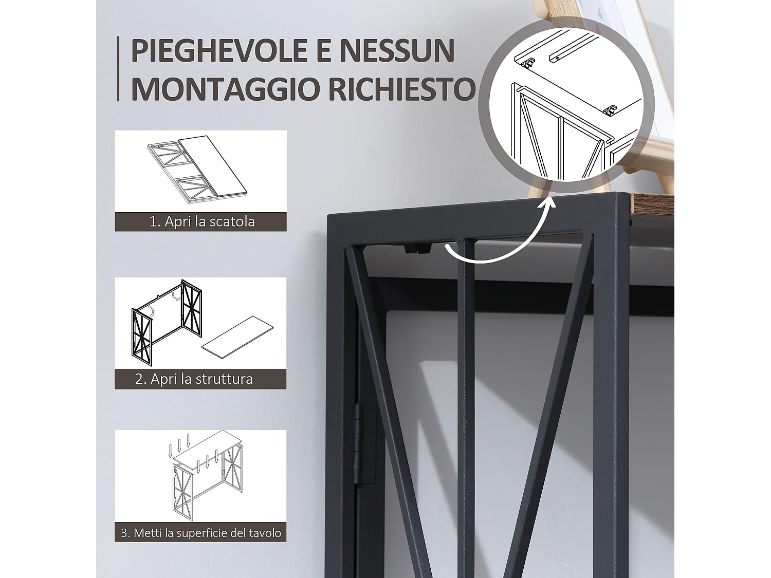 Tavolo consolle da ingresso in stile industriale pieghevole