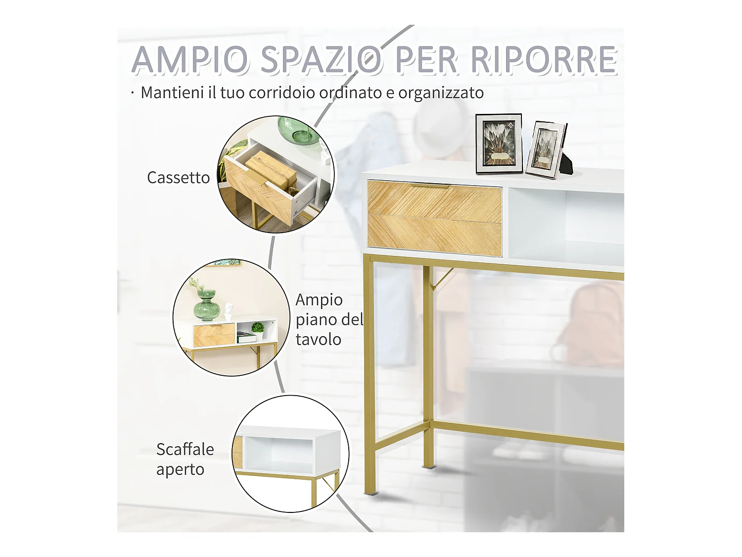 Consolle da ingresso o salotto moderno bianco oro