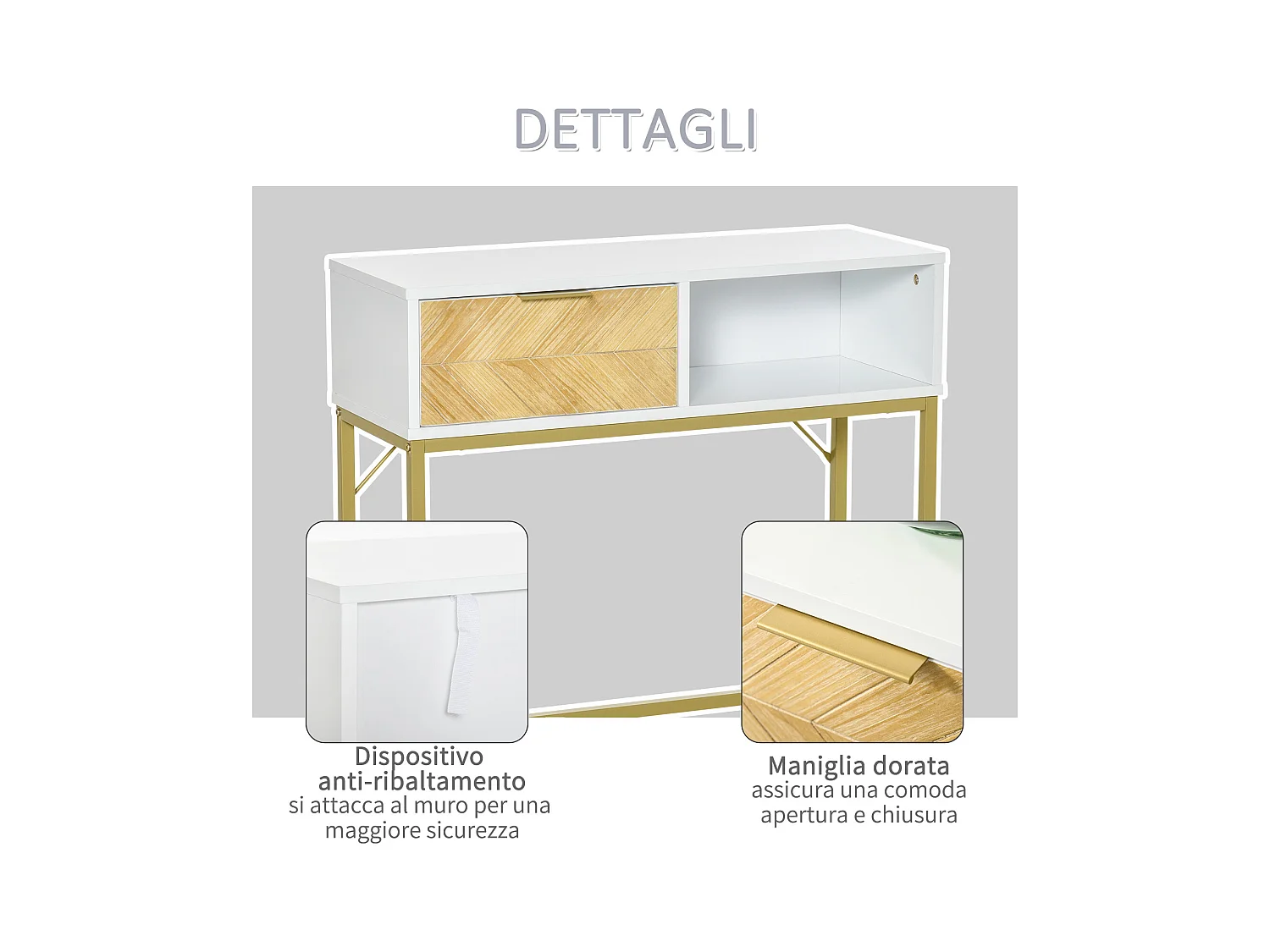 Consolle da ingresso o salotto moderno bianco oro