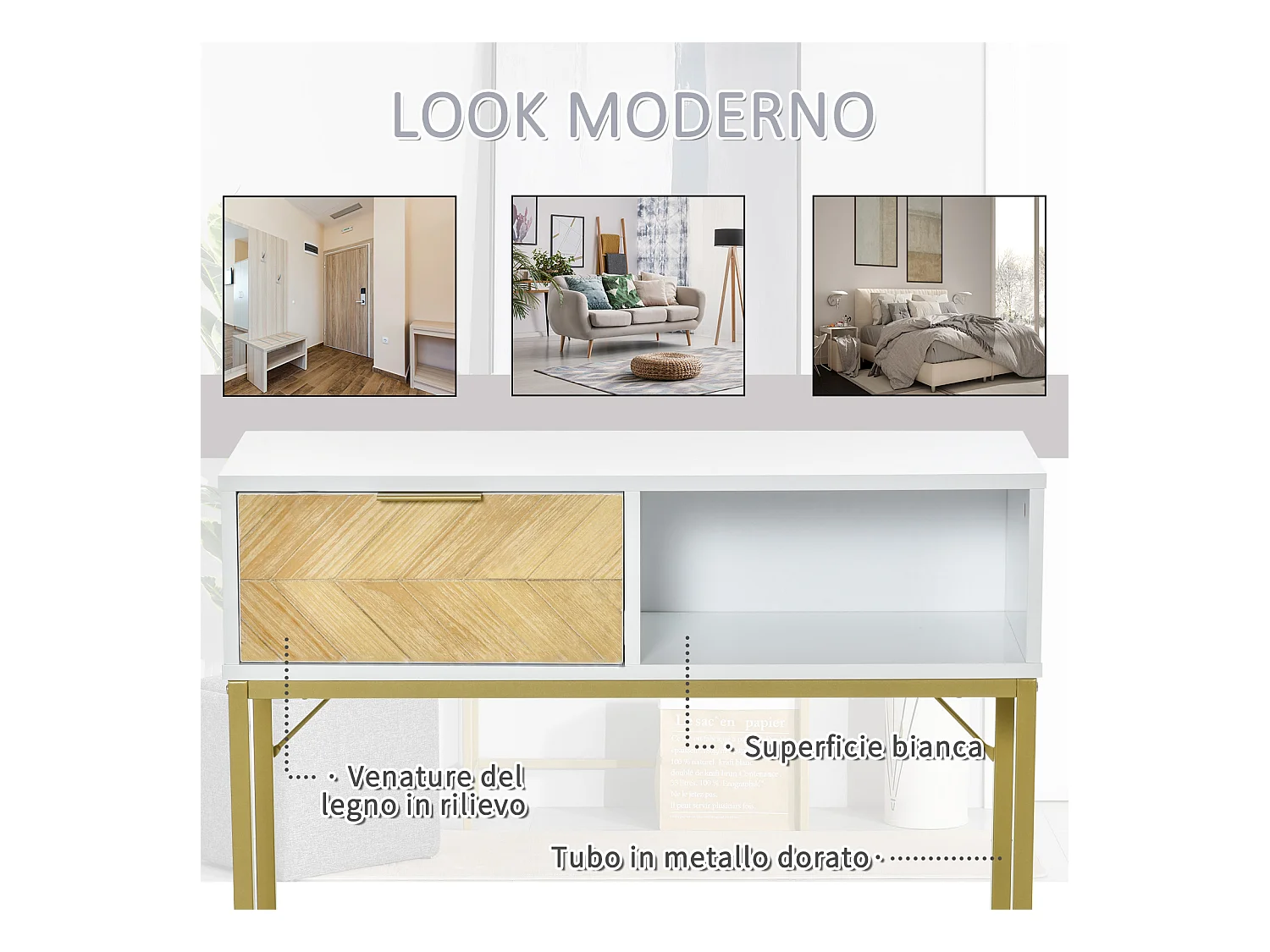 Consolle da ingresso o salotto moderno bianco oro