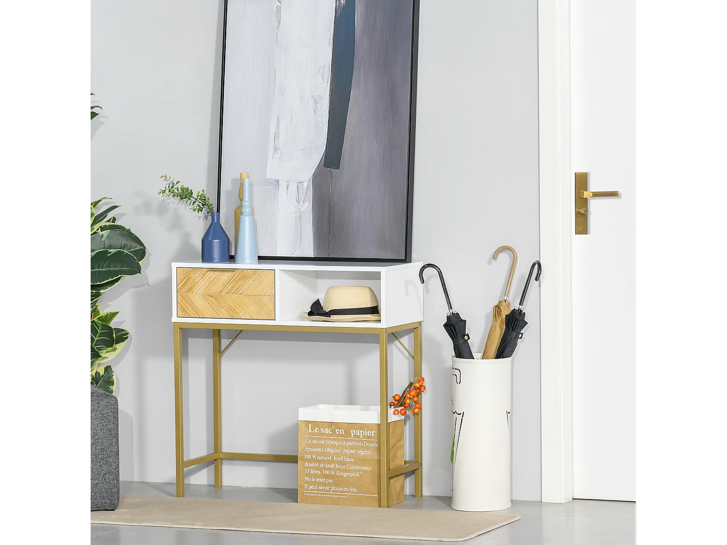 Consolle da ingresso o salotto moderno bianco oro