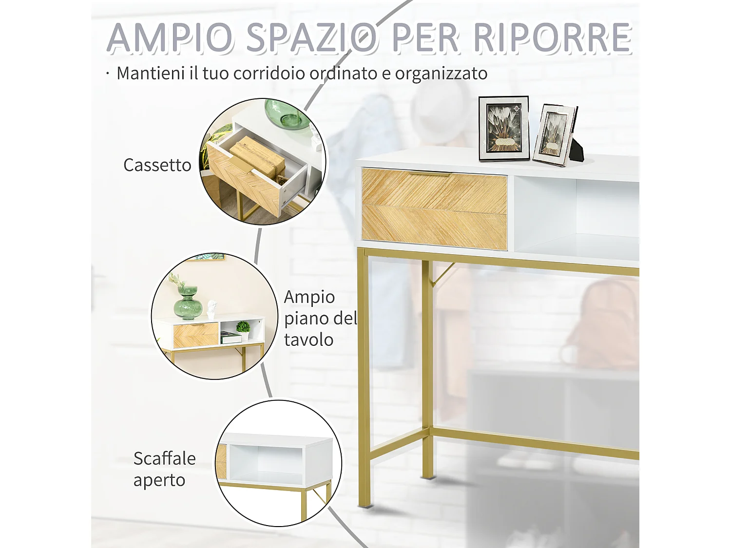 Consolle da ingresso o salotto moderno bianco oro