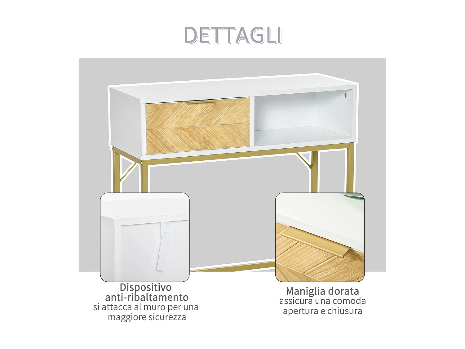 Consolle da ingresso o salotto moderno bianco oro