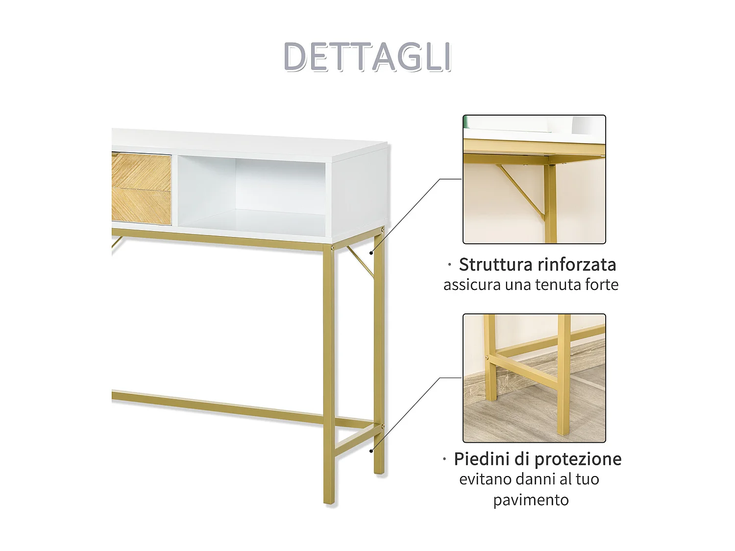 Consolle da ingresso o salotto moderno bianco oro