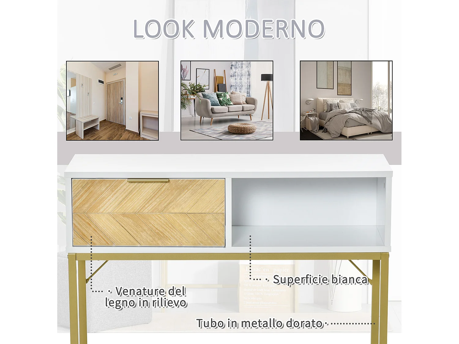 Consolle da ingresso o salotto moderno bianco oro