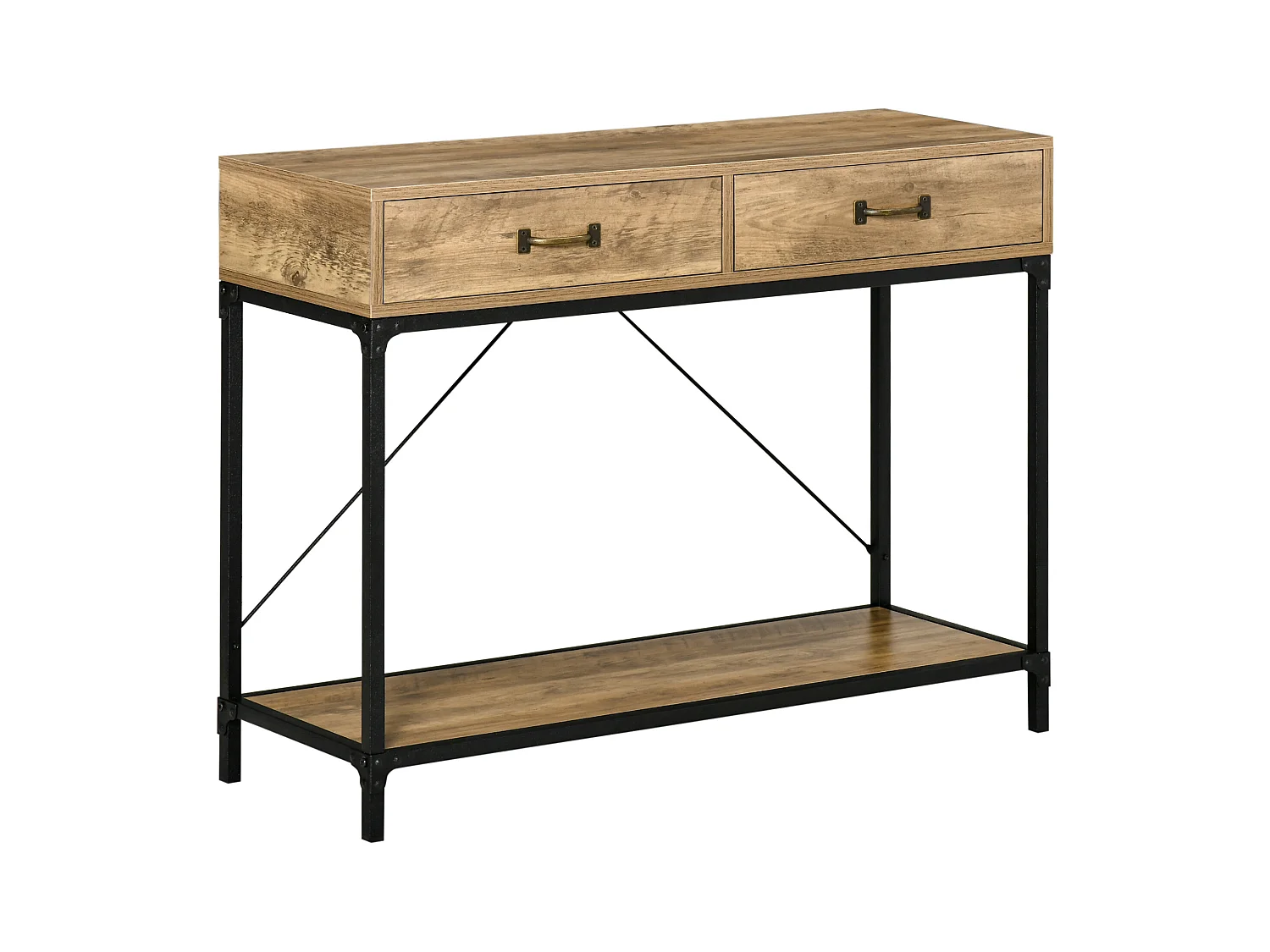 Consolle per ingresso vintage 2 cassetti mensola metallo legno