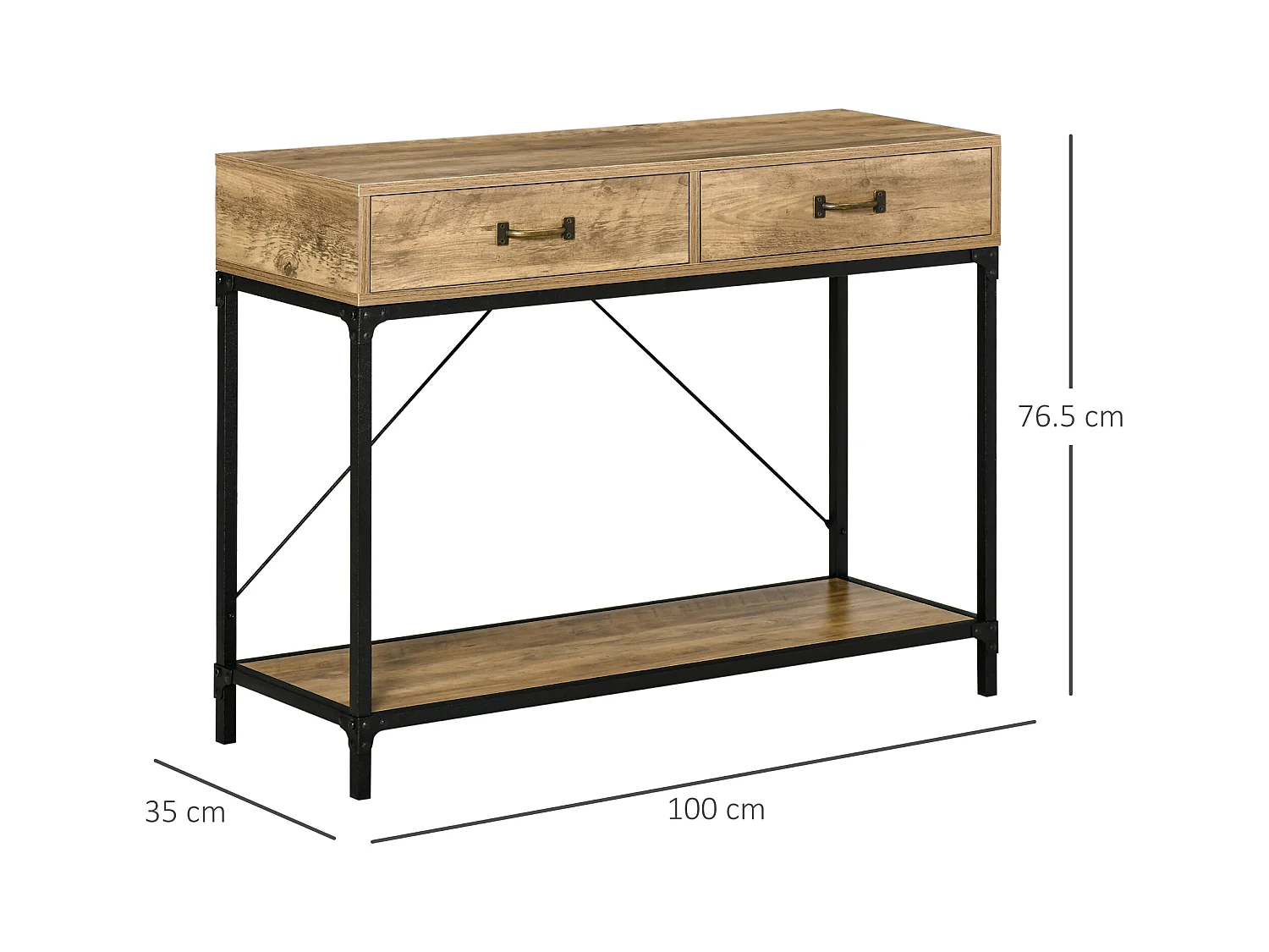 Consolle per ingresso vintage 2 cassetti mensola metallo legno