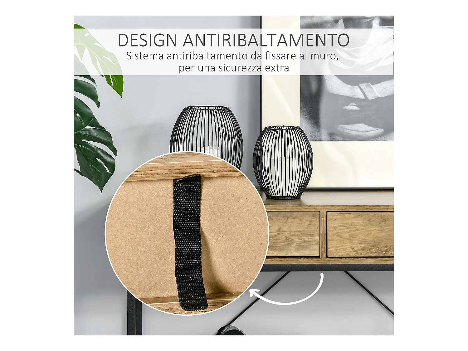 Consolle per ingresso vintage 2 cassetti mensola metallo legno