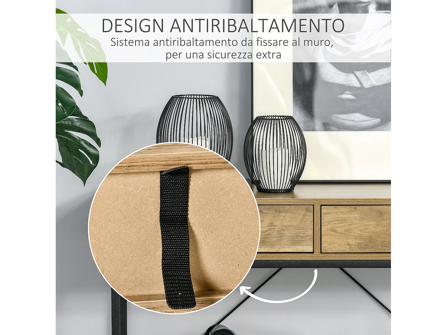 Consolle per ingresso vintage 2 cassetti mensola metallo legno