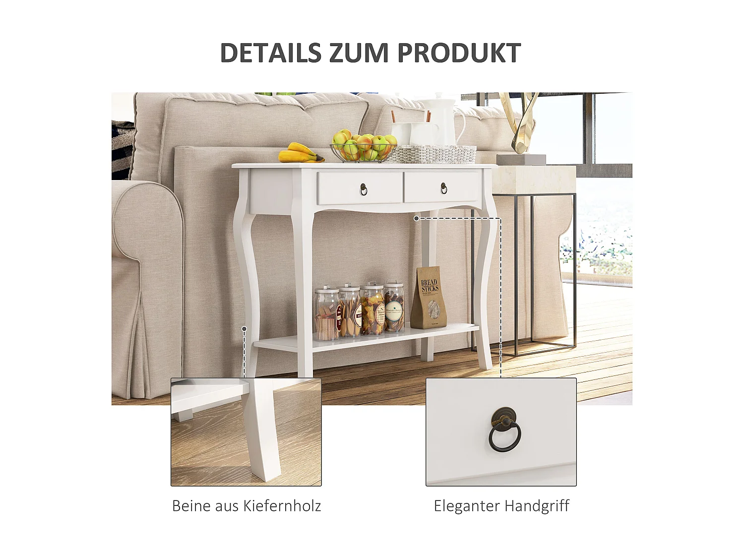 Consolle moderno con 2 cassetti casa bianco