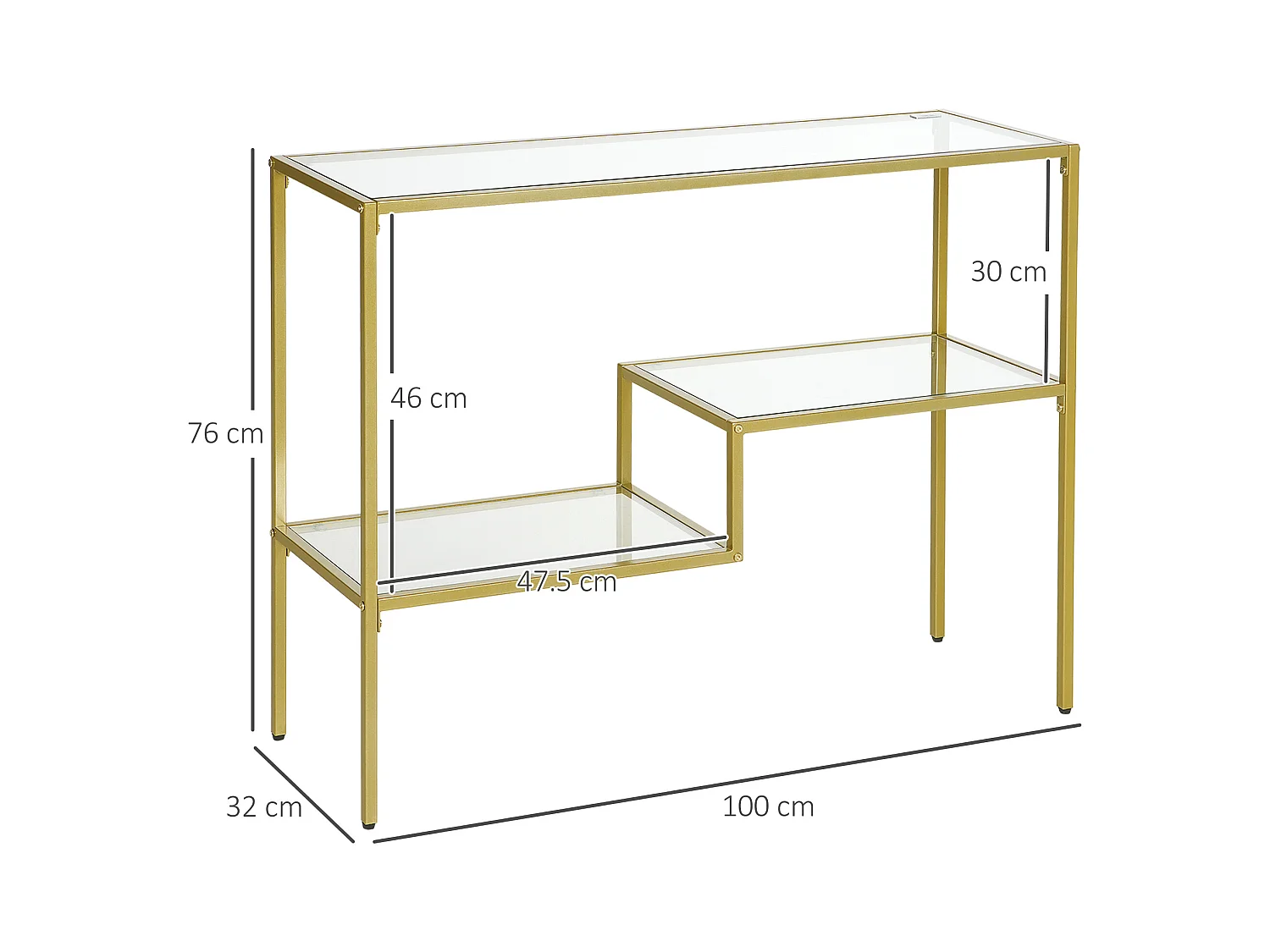 Consolle da ingresso a 3 ripiani in vetro temperato e acciaio