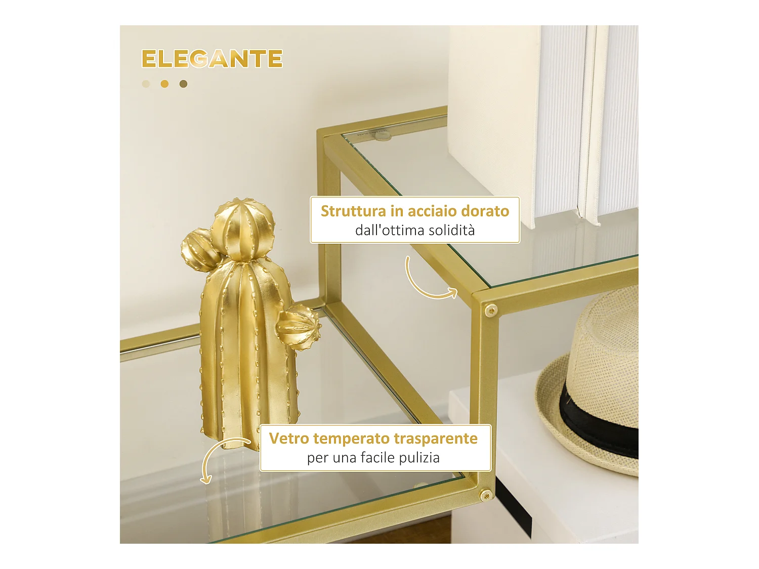 Consolle da ingresso a 3 ripiani in vetro temperato e acciaio