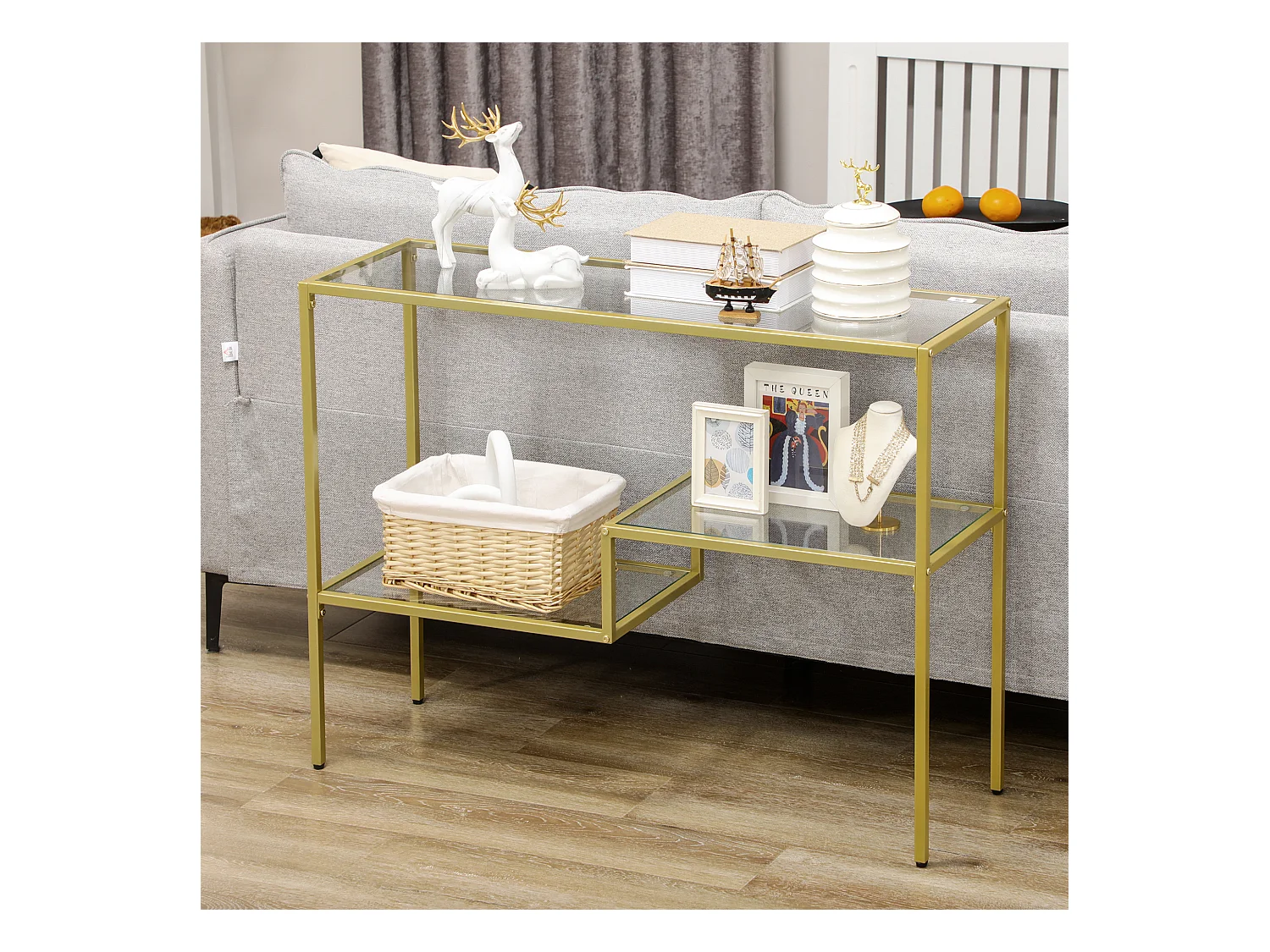 Consolle da ingresso a 3 ripiani in vetro temperato e acciaio