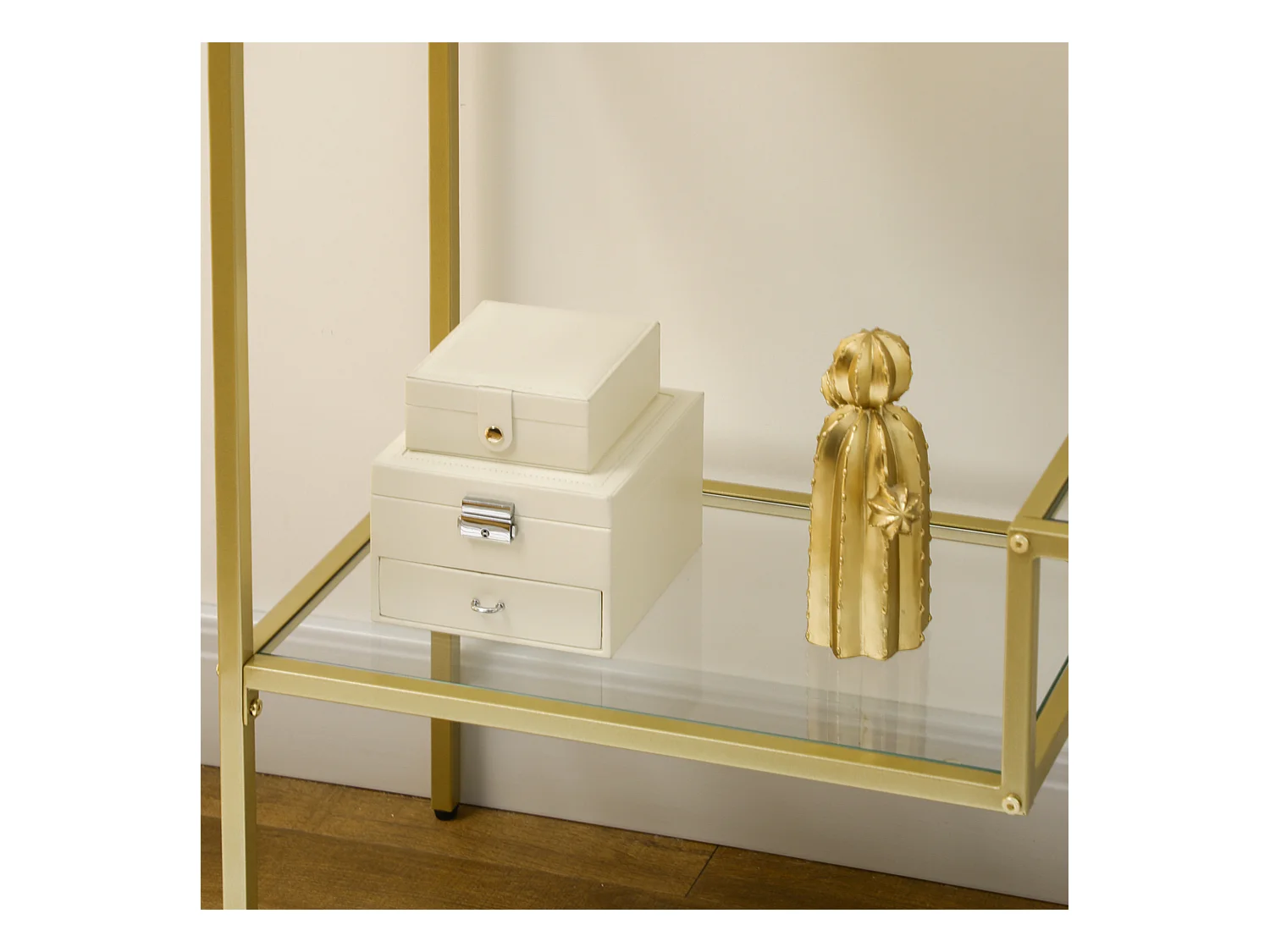 Consolle da ingresso a 3 ripiani in vetro temperato e acciaio