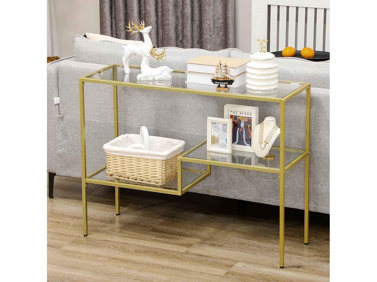 Consolle da ingresso a 3 ripiani in vetro temperato e acciaio