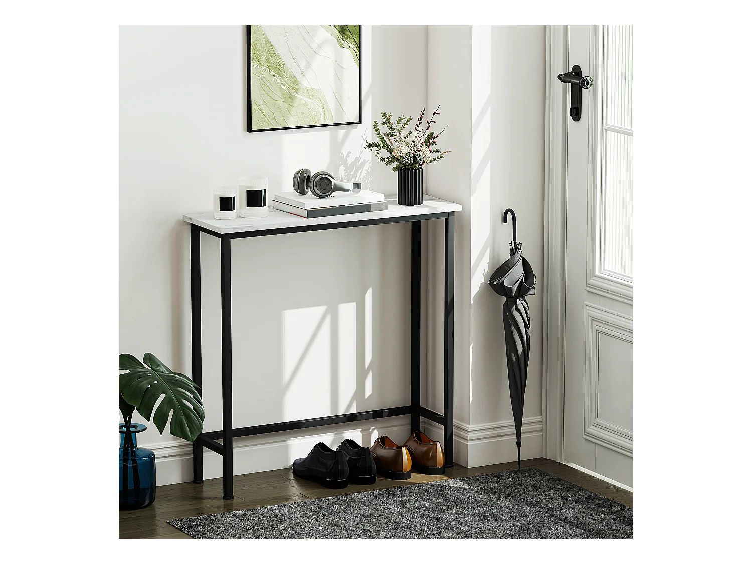 Tavolo consolle da ingresso con piano effetto marmo bianco e nero