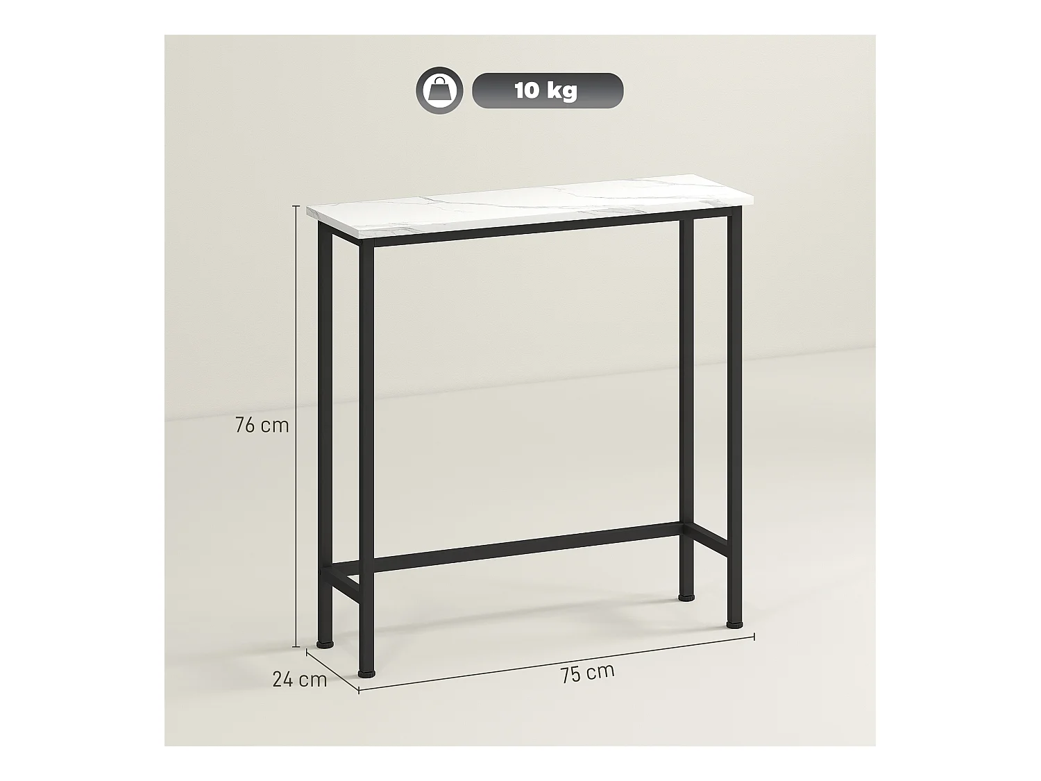 Tavolo consolle da ingresso con piano effetto marmo bianco e nero