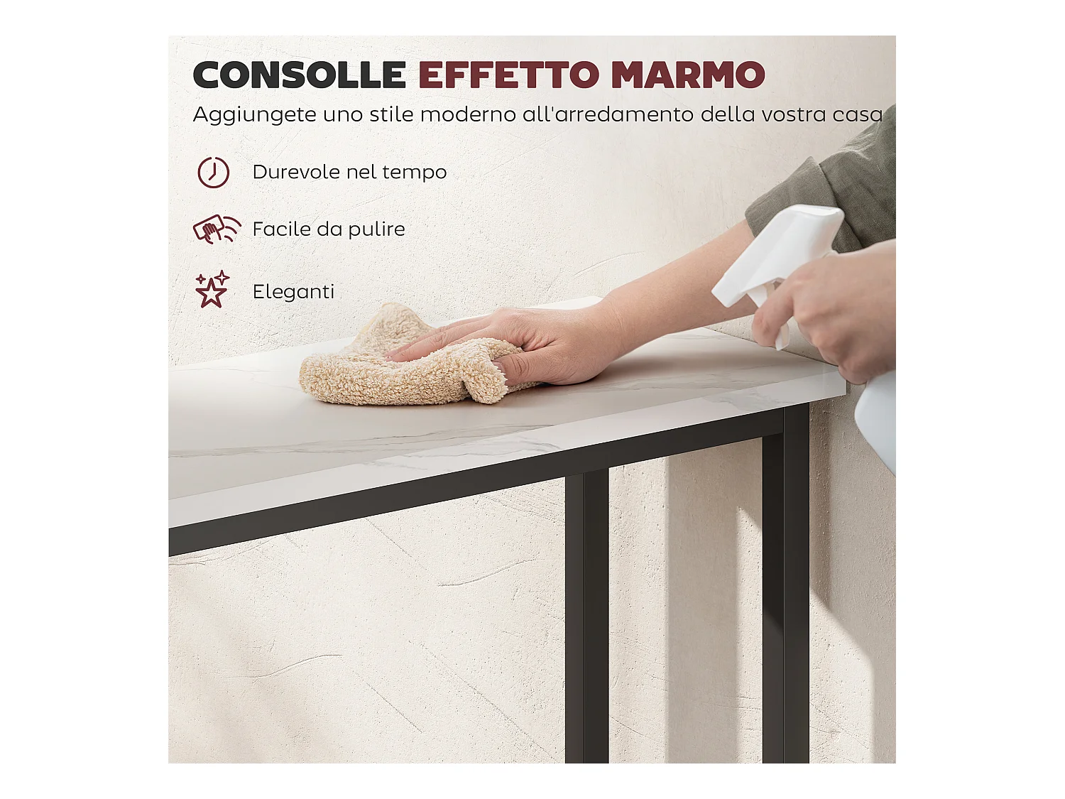 Tavolo consolle da ingresso con piano effetto marmo bianco e nero
