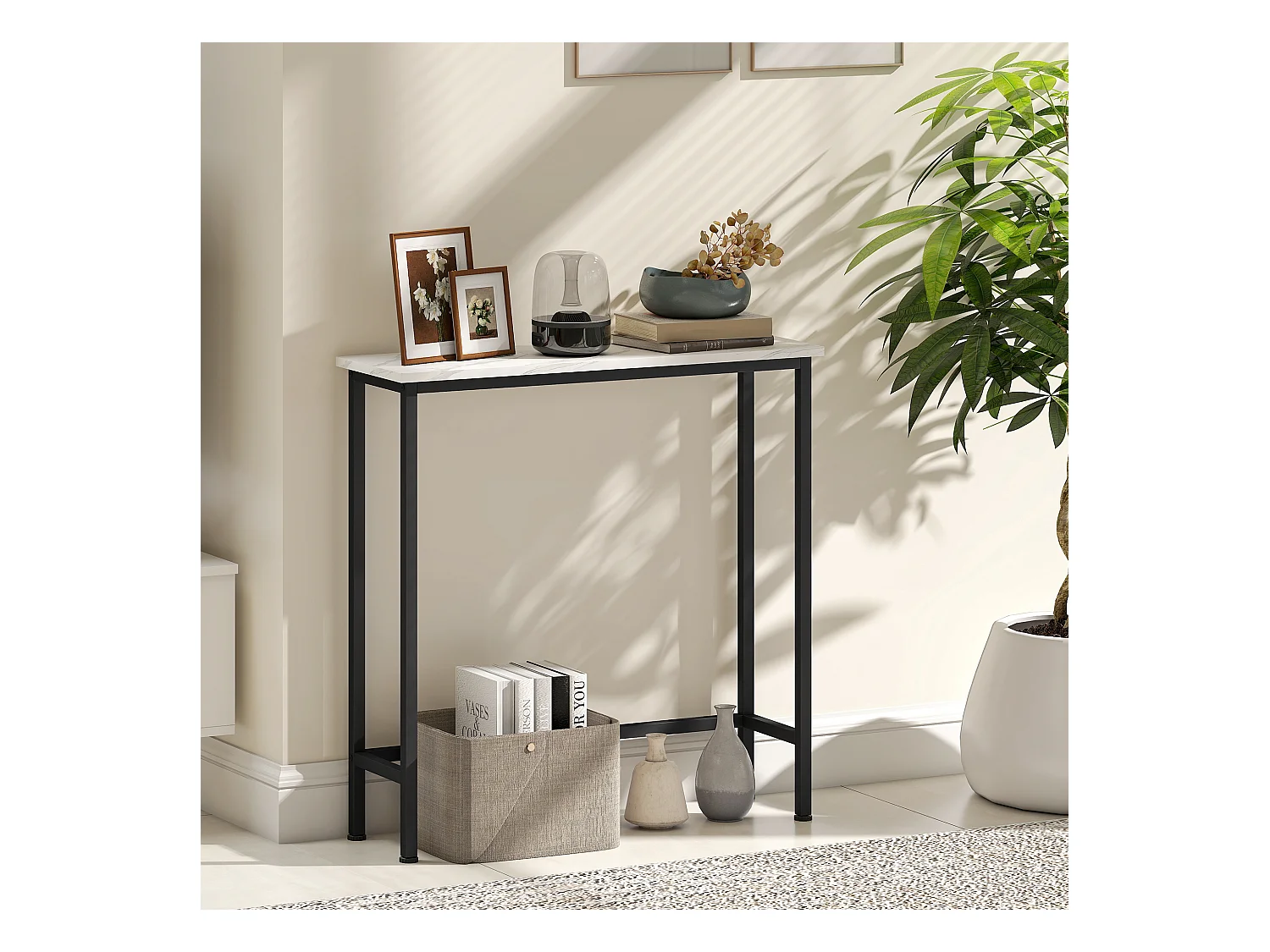 Tavolo consolle da ingresso con piano effetto marmo bianco e nero