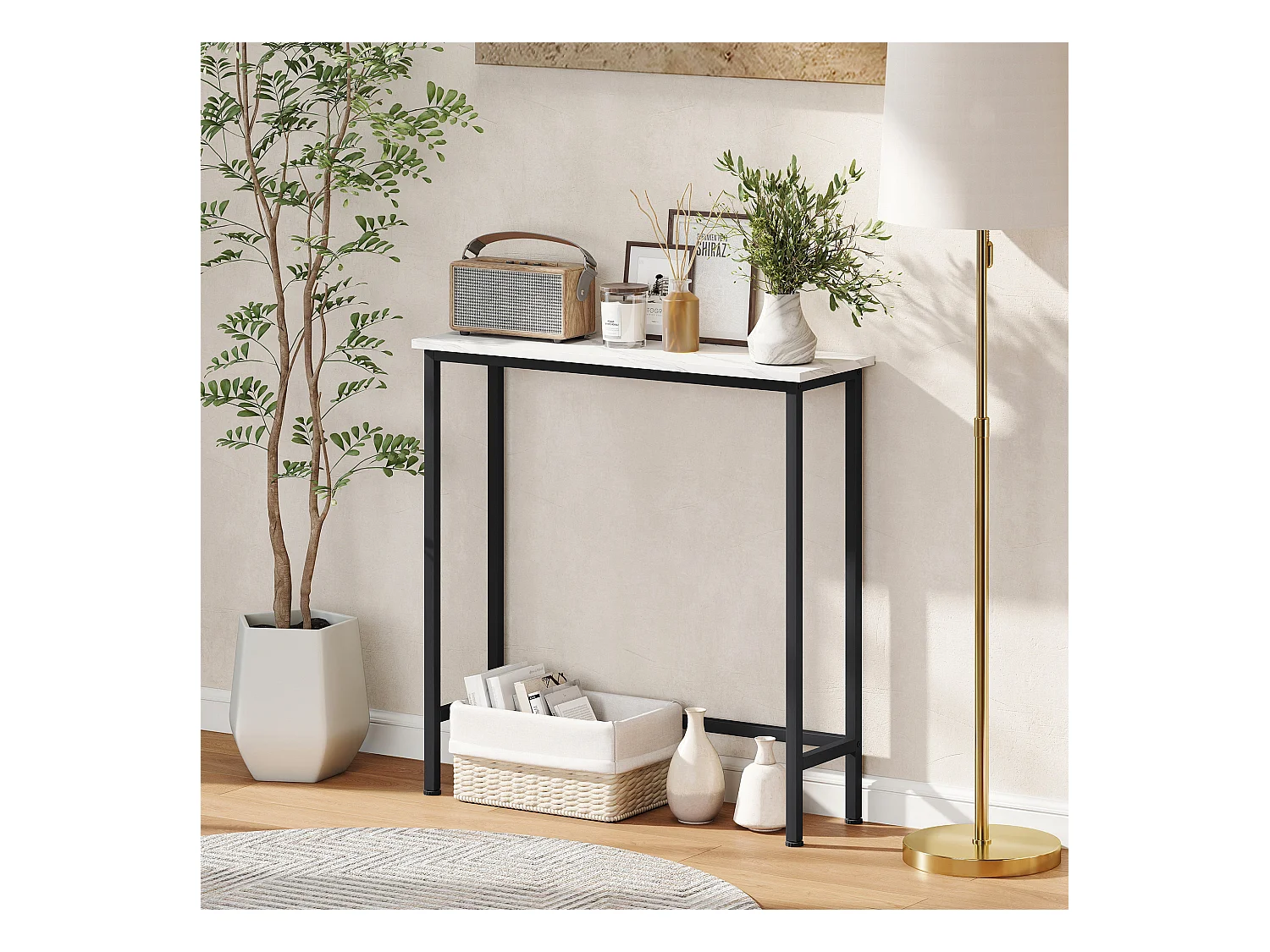 Tavolo consolle da ingresso con piano effetto marmo bianco e nero