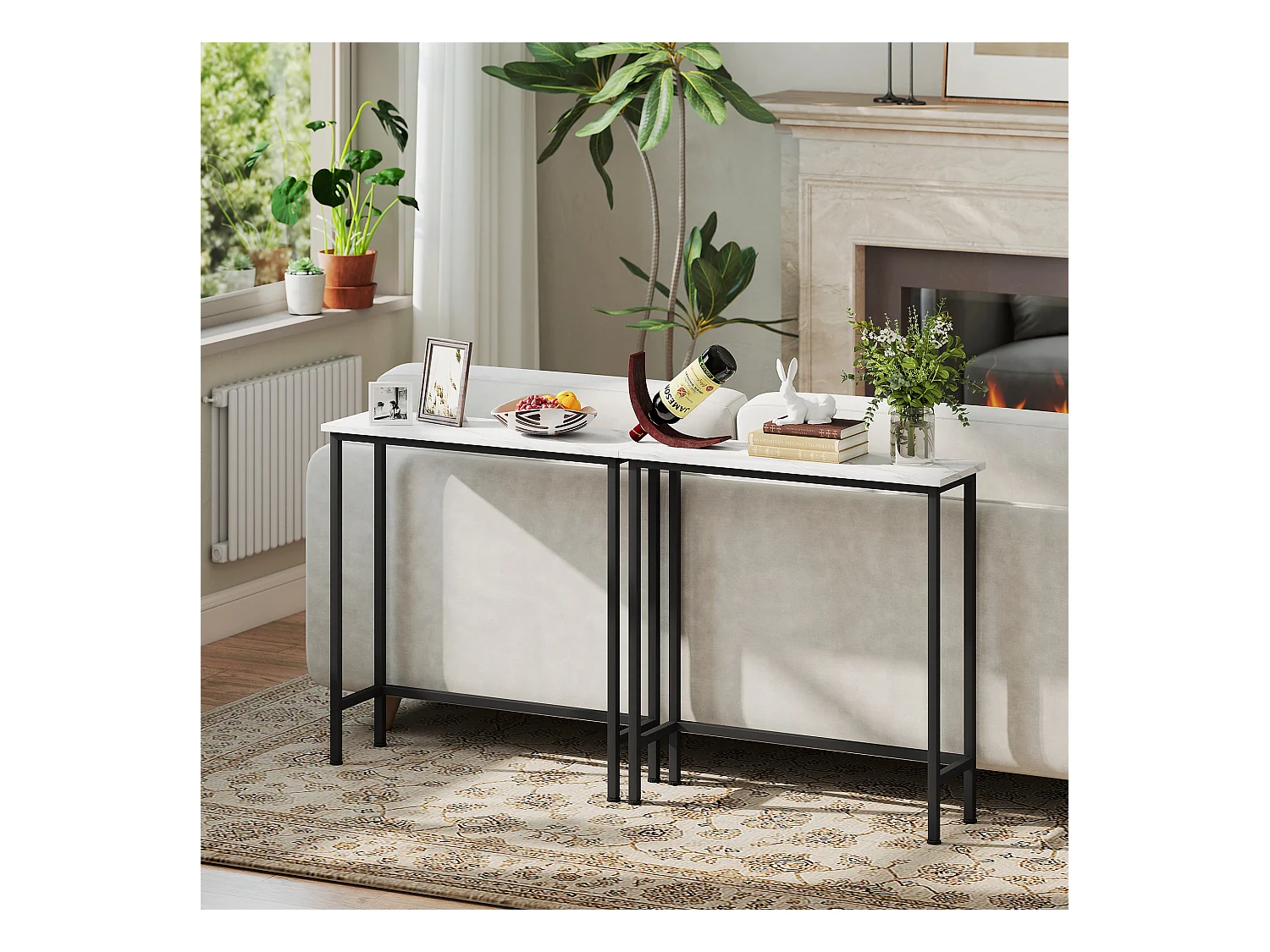 Tavolo consolle da ingresso con piano effetto marmo bianco e nero