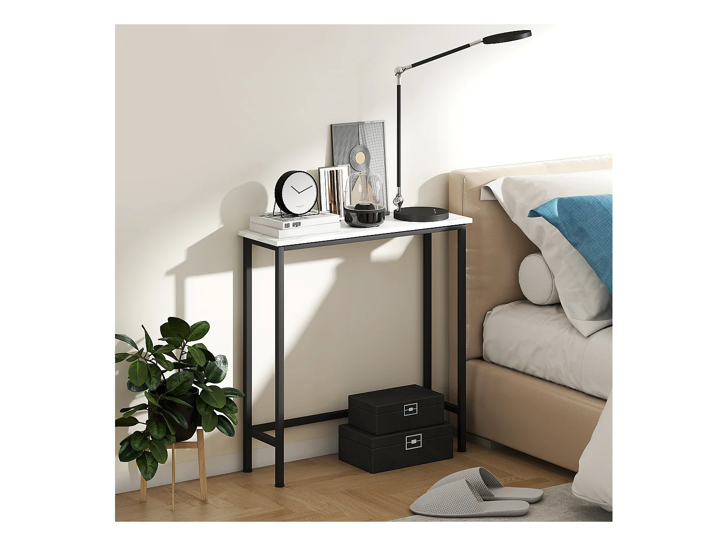 Tavolo consolle da ingresso con piano effetto marmo bianco e nero