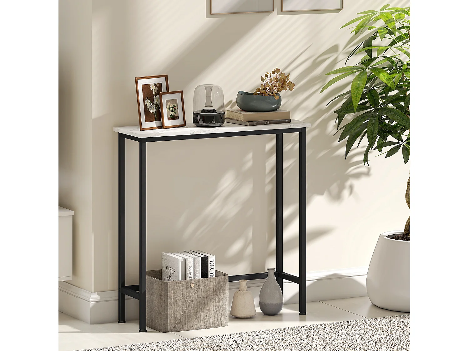 Tavolo consolle da ingresso con piano effetto marmo bianco e nero