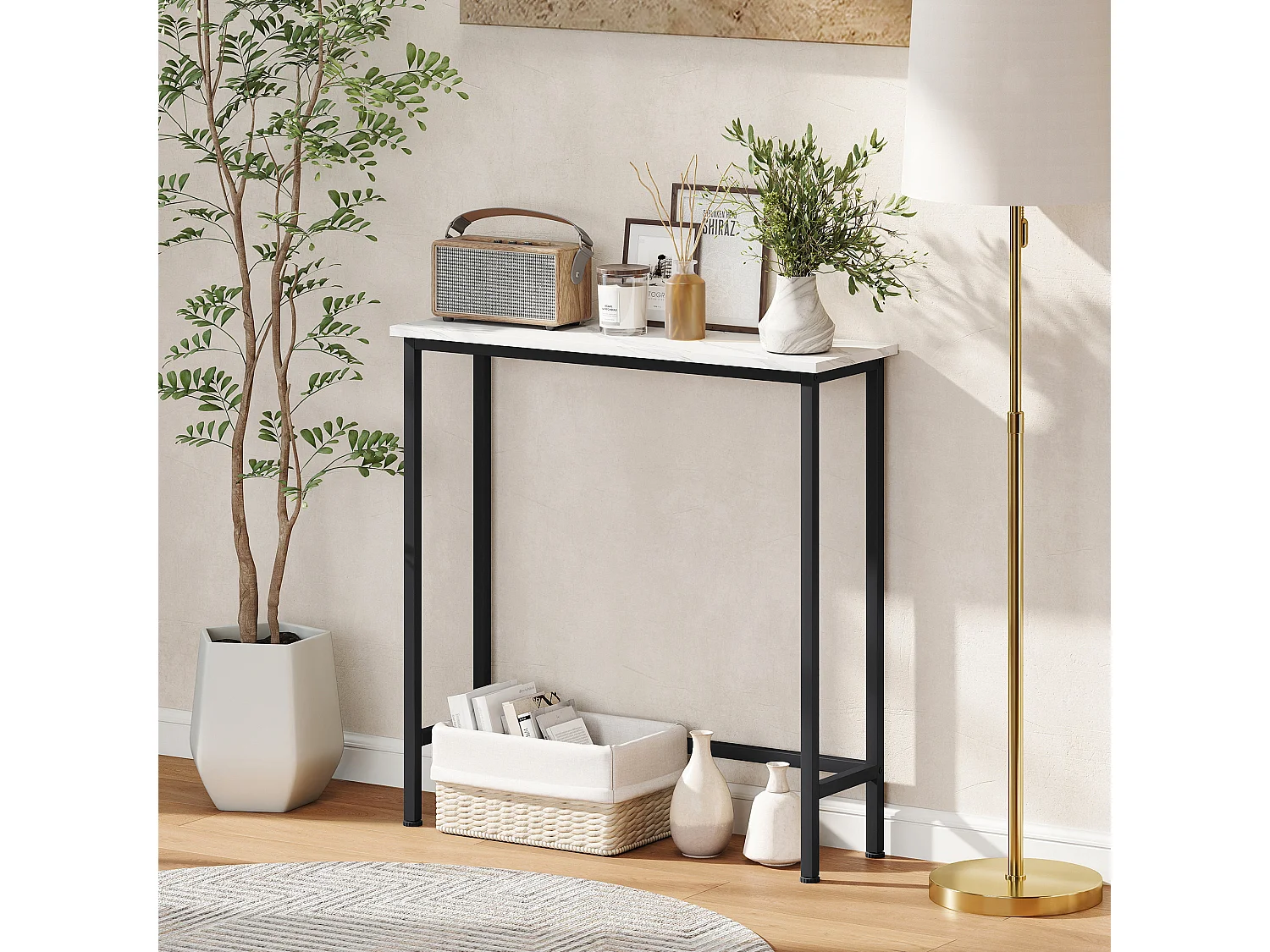Tavolo consolle da ingresso con piano effetto marmo bianco e nero