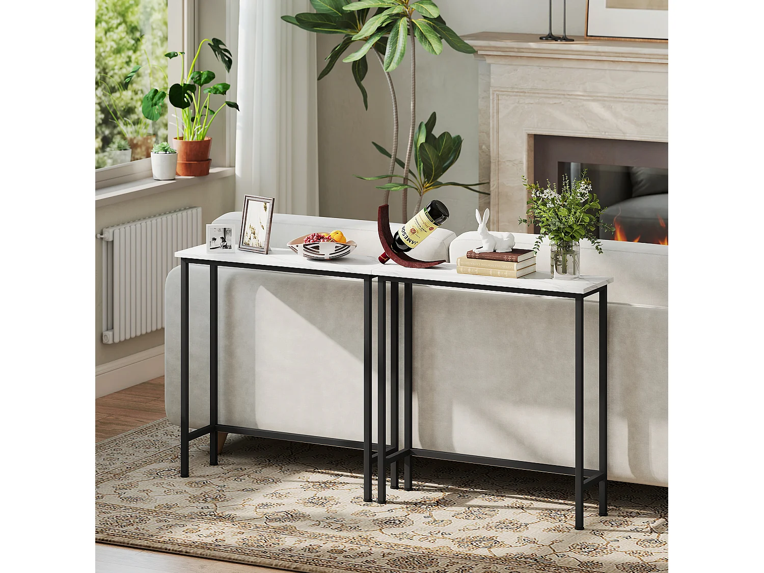 Tavolo consolle da ingresso con piano effetto marmo bianco e nero