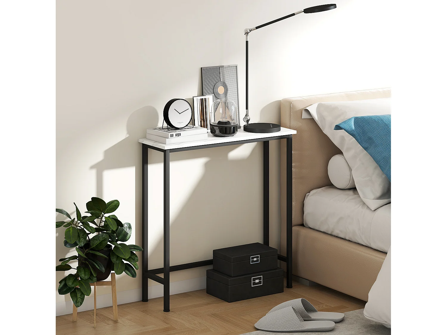 Tavolo consolle da ingresso con piano effetto marmo bianco e nero