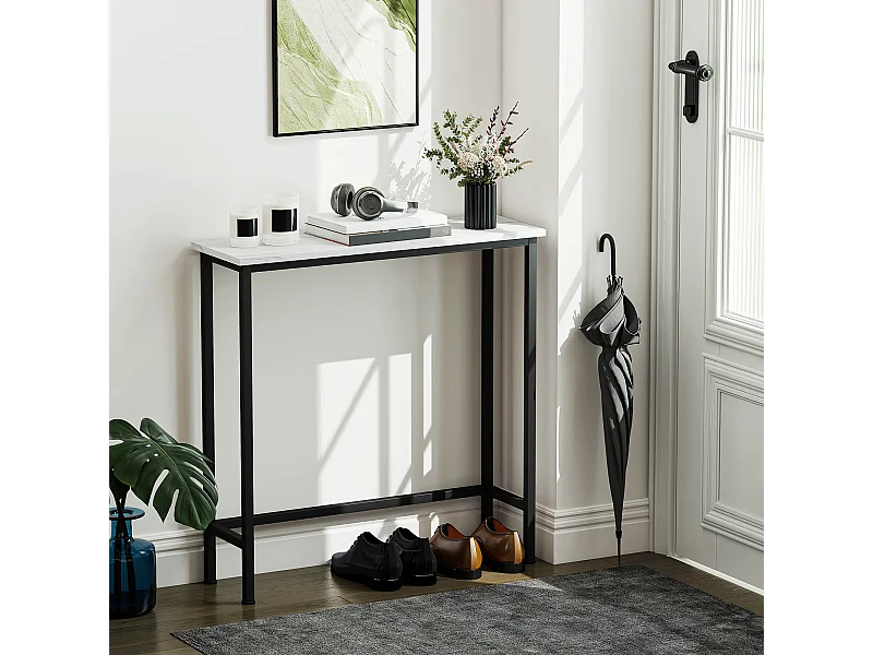 Tavolo consolle da ingresso con piano effetto marmo bianco e nero