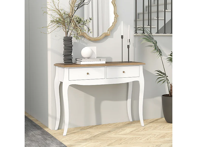 Tavolo consolle moderno con 2 cassetti in legno 100x35x76.5 cm bianco