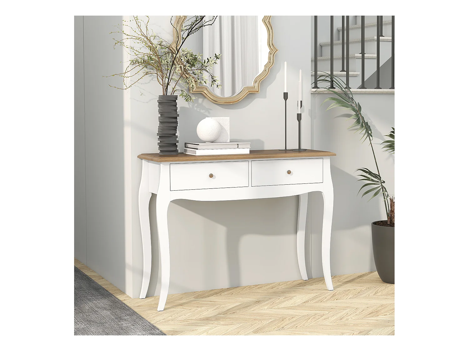 Tavolo consolle moderno con 2 cassetti in legno 100x35x76.5 cm bianco