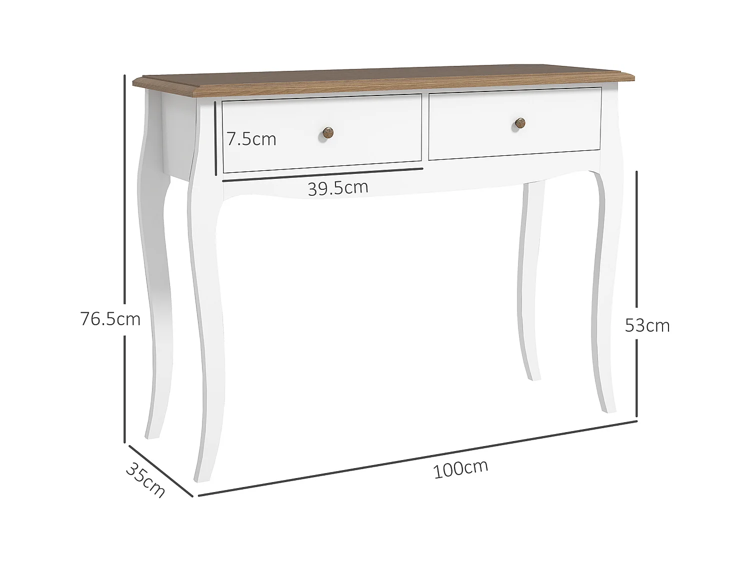 Tavolo consolle moderno con 2 cassetti in legno 100x35x76.5 cm bianco