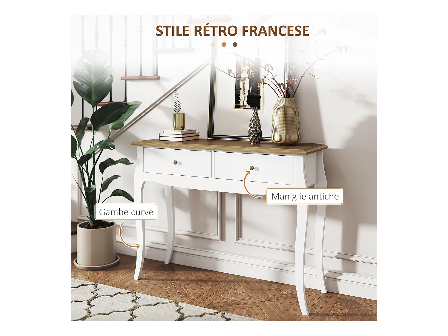 Tavolo consolle moderno con 2 cassetti in legno 100x35x76.5 cm bianco