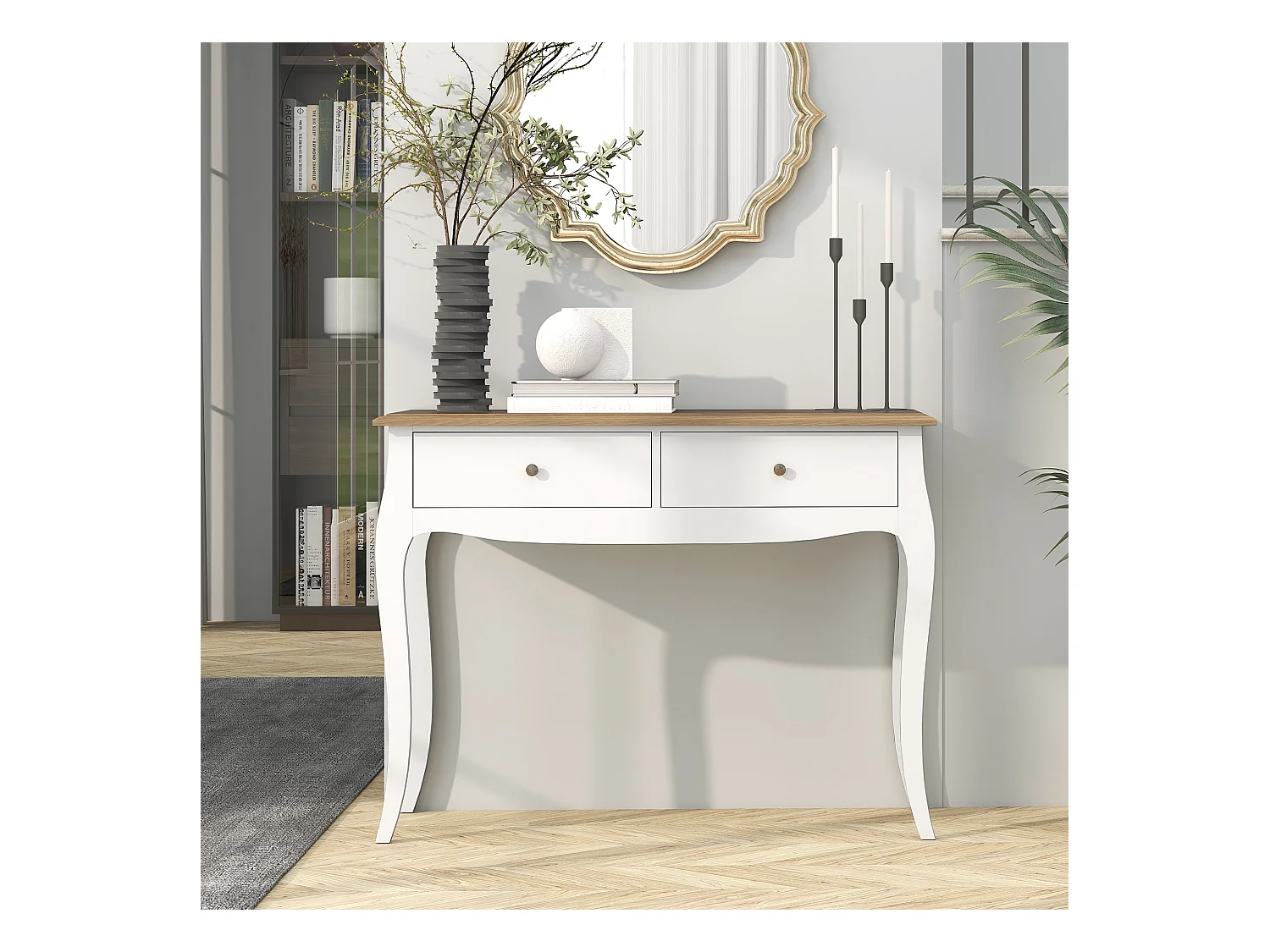 Tavolo consolle moderno con 2 cassetti in legno 100x35x76.5 cm bianco
