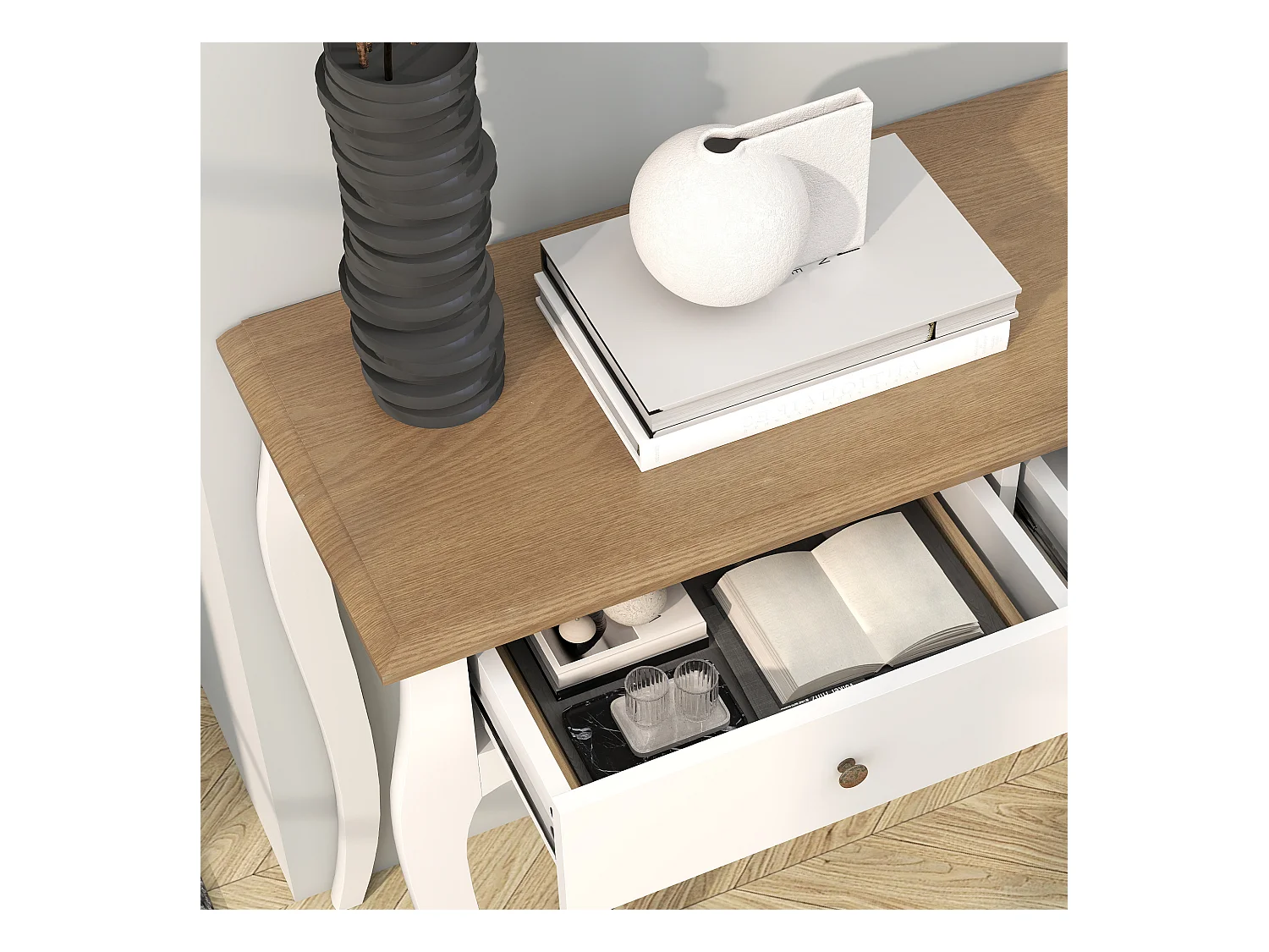 Tavolo consolle moderno con 2 cassetti in legno 100x35x76.5 cm bianco