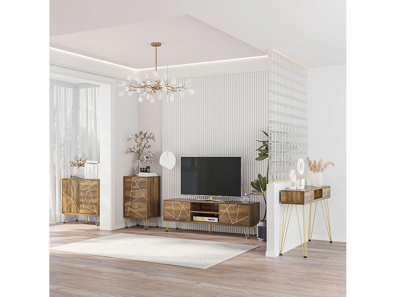 Tavolo consolle da ingresso con ripiano aperto e 2 cassetti