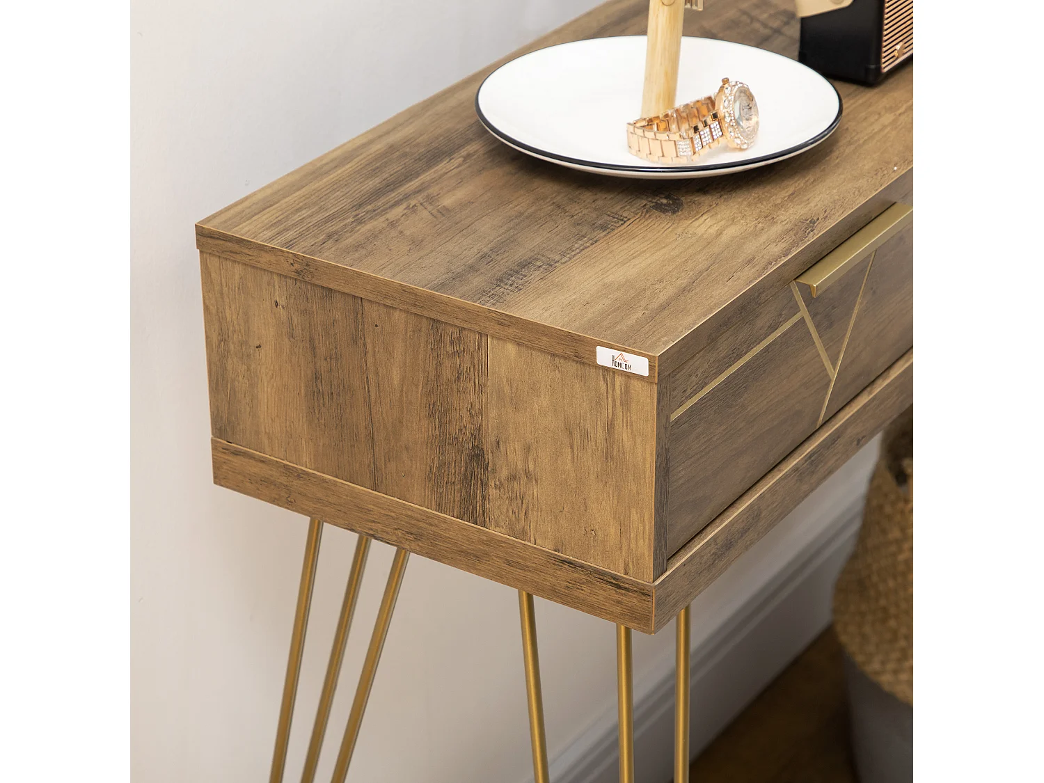 Tavolo consolle da ingresso con ripiano aperto e 2 cassetti