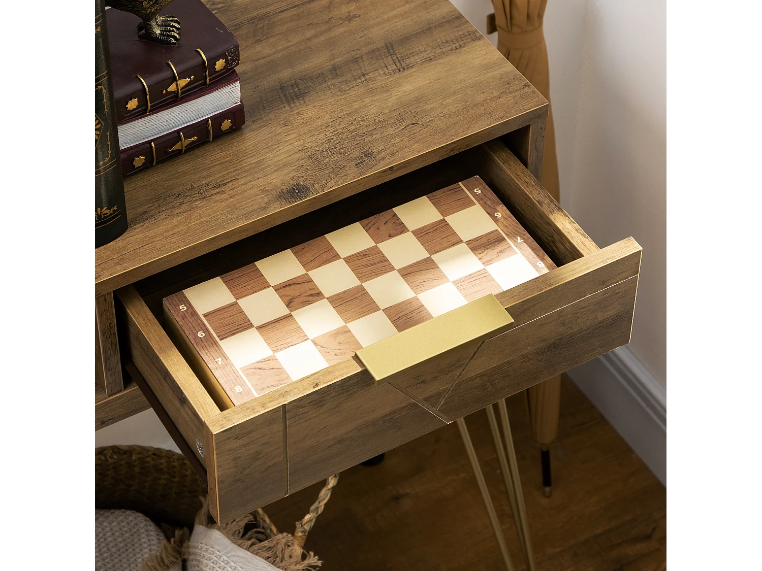 Tavolo consolle da ingresso con ripiano aperto e 2 cassetti