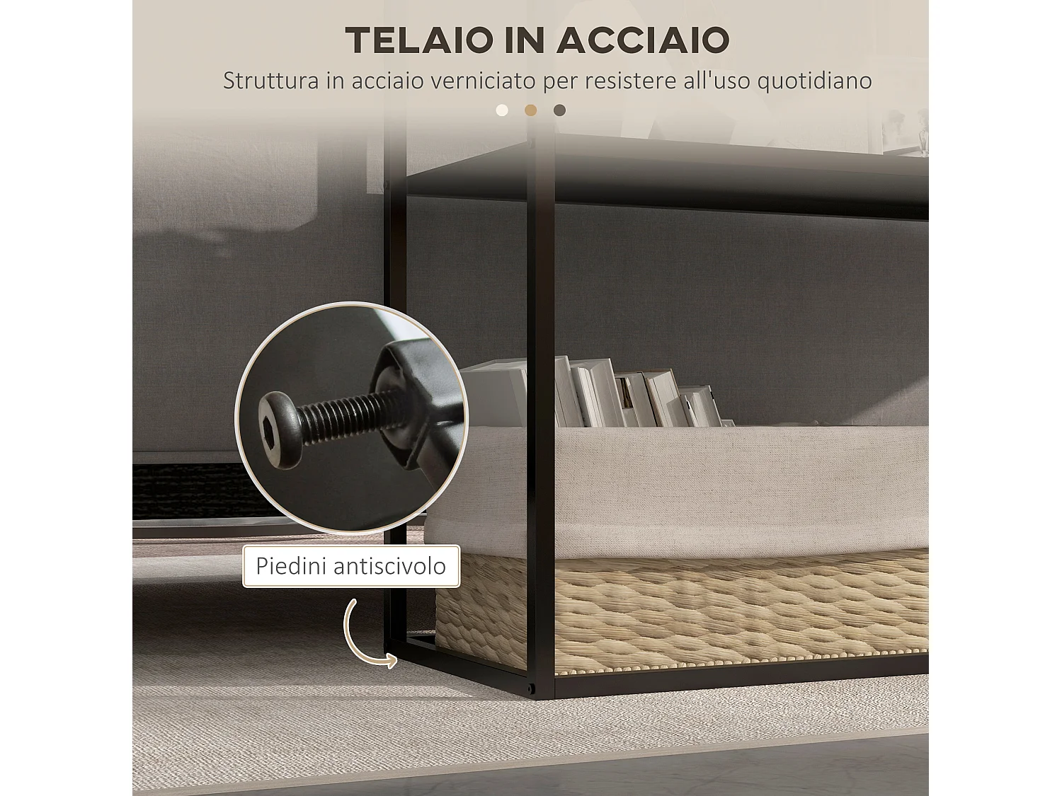 Mobile consolle da ingresso moderno a 2 ripiani in acciaio nero