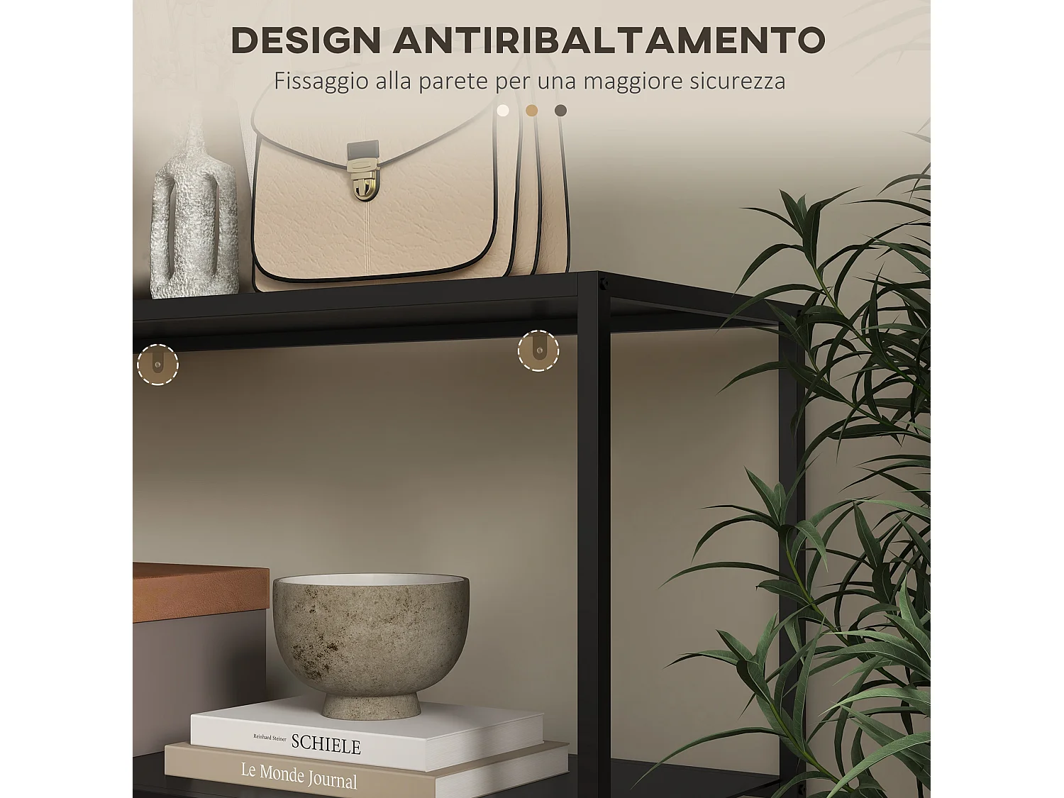 Mobile consolle da ingresso moderno a 2 ripiani in acciaio nero