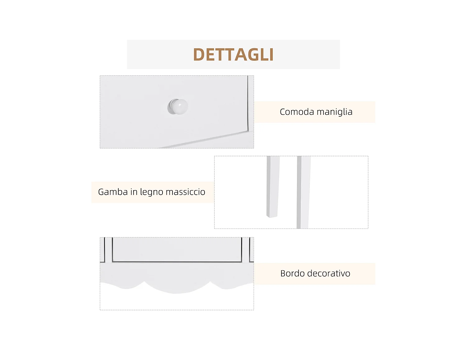 Tavolo consolle moderno con 3 cassetti in mdf 100x32x85 cm bianco